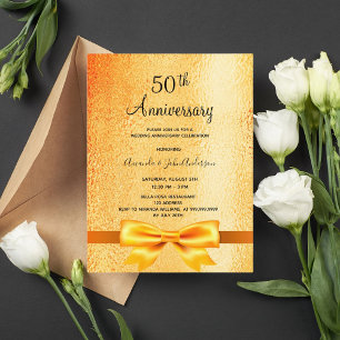 Invitation métallisée or pour 50 ans de mariage