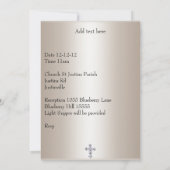 Invitation Métallo Beige Photo Cadre Bijou Croix Baptême (Dos)