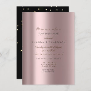Invitation Métallurgique brillant Noir Confetti Mauve Rose