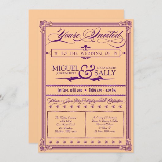 Invitation Métallurgique violet et or do-it-yourself Faire-pa (Devant / Derrière)