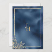 Invitation Métallus bleu marine dégradé or Mariage floral (Dos)