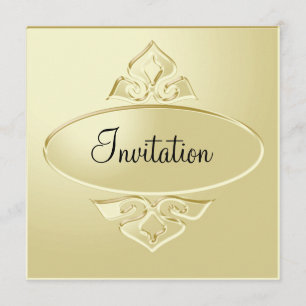 Invitation Metally Creamy Gold Plate Party