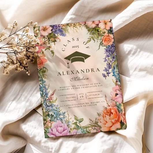 Invitation Mete Boho Meadow Orange Fleur sauvage Graduatiatio