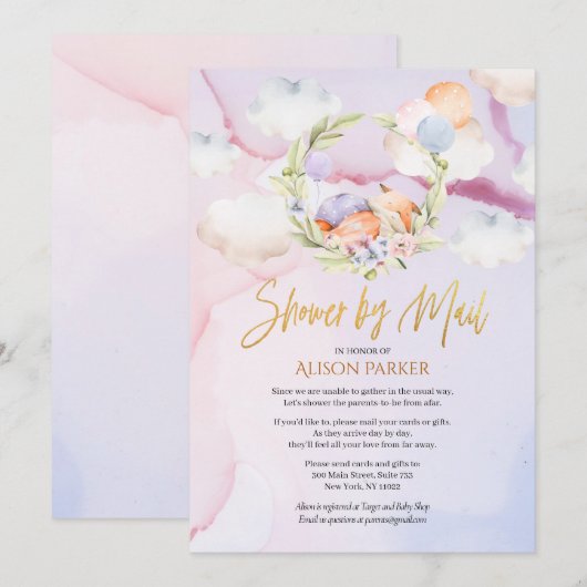 Invitation Mete Woodland Fox Pink Sky Baby shower par courrie (Devant / Derrière)