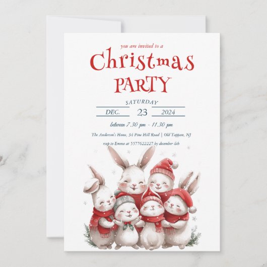 Invitation Mets lapins et fête de Noël d'hiver (Devant)