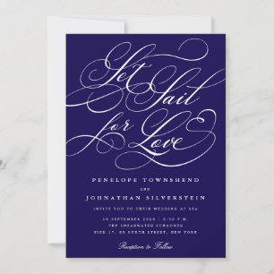 Invitation Mettez les Voiles pour l'Amour Calligraphie Bleu M