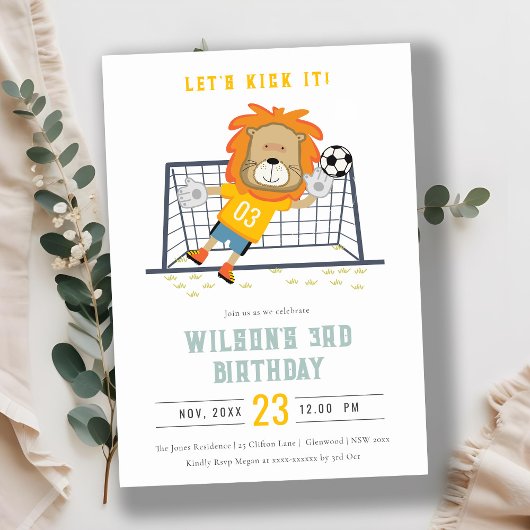 Invitation Mettons-nous Lion Goalkeeper Soccer Anniversaire d