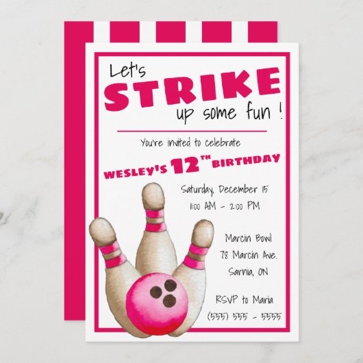 Invitation Mettons-nous un peu de plaisir ! Bowling fête d'an (Devant / Derrière)