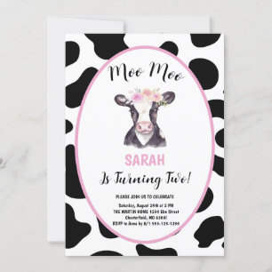 Invitation Meuh Meuh J'ai Deux Ans Cow Girl 2ème Anniversaire