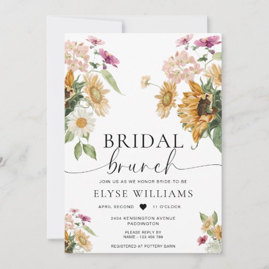 Invitation Mews Sunflower Automne Bridal Brunch (Devant)