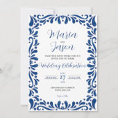 Invitation Mexicain bleu Floral classique esthétique Boda Mar (Devant)