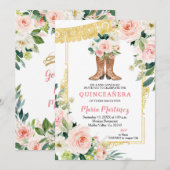 Invitation Mexicain Charro Boots rose et or Quinceañera (Devant / Derrière)