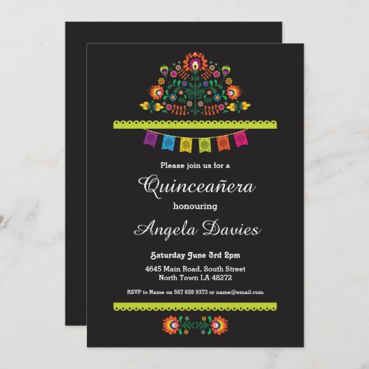 Invitation mexicain de fête d'anniversaire de (Devant / Derrière)