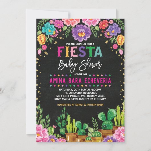 Invitation mexicain de fleurs de baby shower (Devant)