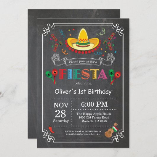 Invitation Mexicain de tableau d'invitation d'anniversaire de (Devant / Derrière)