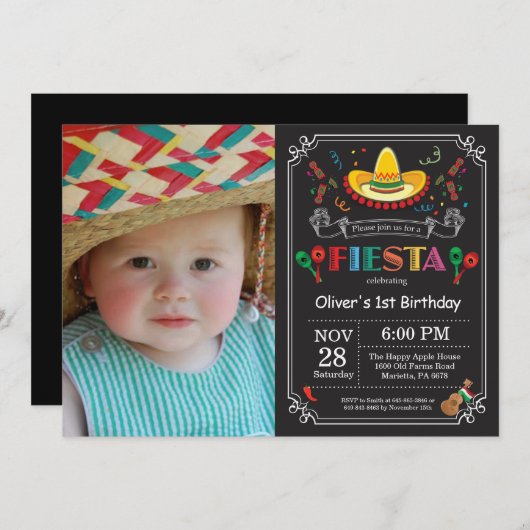 Invitation Mexicain de tableau d'invitation d'anniversaire de (Devant / Derrière)