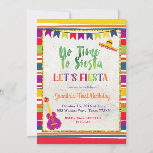 Invitation Mexicain d'invitation d'anniversaire de fiesta (Devant)