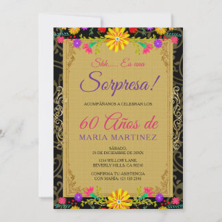 Invitation Mexicain Fleur Colorée Surprise 60 Ans Anniversair