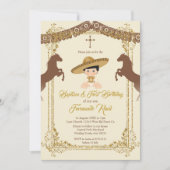 Invitation Mexicain Gold Brown Fiesta Boy Baptême Christening (Devant)
