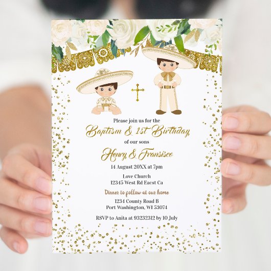 Invitation Mexicain Gold Charro Boys Baptême et Anniversaire