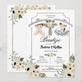Invitation Mexicaine Blanc Argent Charro Garçon fille Twin Ba (Devant / Derrière)