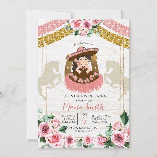 Invitation Mexicaine Charra Rose Rose 3e anniversaire Western (Devant)