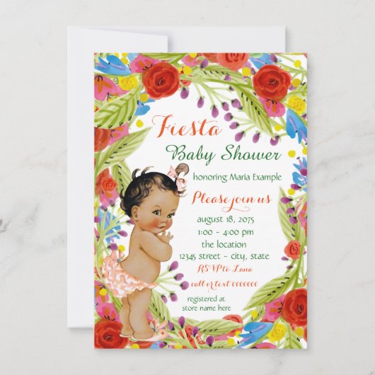 Invitation Mexicaine Fiesta Baby Girl Douche (Devant)