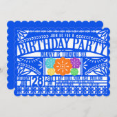 Invitation Mexicaine Fiesta Papel Picado Drapeau BLEU Anniver (Devant / Derrière)
