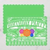 Invitation Mexicaine Fiesta Papel Picado Drapeau VERT Anniver (Devant / Derrière)