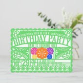 Invitation Mexicaine Fiesta Papel Picado Drapeau VERT Anniver (Debout devant)