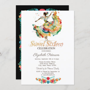 Invitation Mexicaine Fleurs de Fiesta Senorita Black Sweet 16