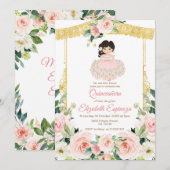 Invitation Mexicaine Fleurs Roses Rouges Quinceanera Mis Quin (Devant / Derrière)