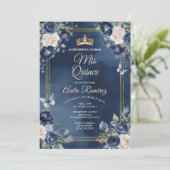 Invitation Mexicaine Marine Bleue & Roses Blanches fille Quin (Debout devant)