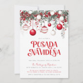 Invitation Mexicaine Posada Navideña Festive Rouge Ornements (Devant)