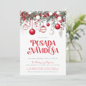 Invitation Mexicaine Posada Navideña Festive Rouge Ornements (Debout devant)