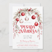 Invitation Mexicaine Posada Navideña Festive Rouge Ornements (Devant)