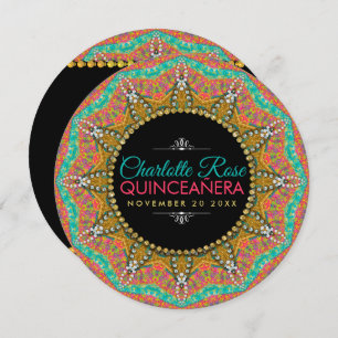 Invitation Mexicaine Quinceanera Pearls Gold Sunflower Annive