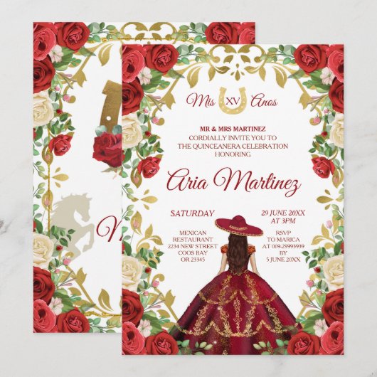Invitation Mexicaine Robe de Bourgogne 15e anniversaire (Devant / Derrière)