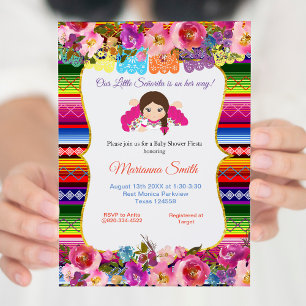 Invitation Mexicaine rose senorita Fiesta Baby shower fille