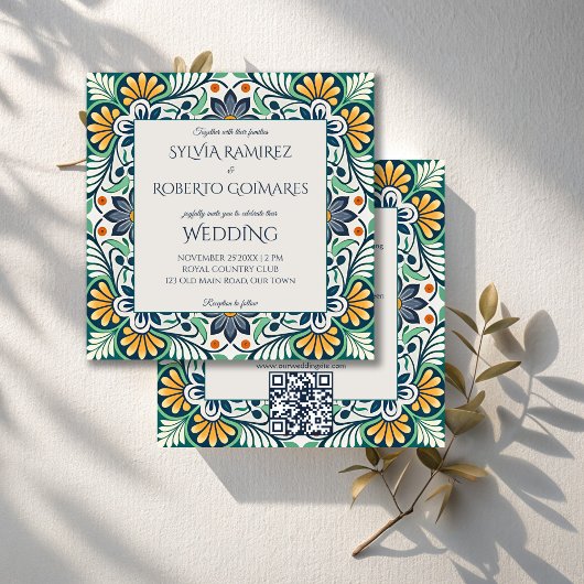 Invitation Mexicaine Talavera Azulejo mariage élégant avec RS
