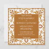 Invitation Mexicaine Talavera brune mariage élégant avec RSVP (Devant)