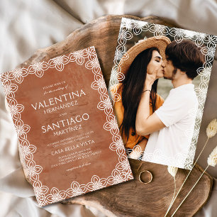 Invitation Mexicaine Talavera Terracotta Photo Boho Mariage