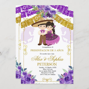 Invitation Mexicaine Violet et Or Twin Tres Anos