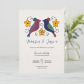 Invitation Mexican Birds Floral Magenta Navy Blue Wedding (Debout devant)