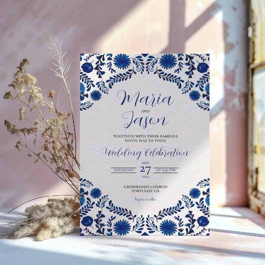 Invitation Mexican Blue Floral Aesthetic Botanical Wedding