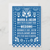 Invitation Mexican Blue Papel Picado Fiesta Folk Art Wedding (Devant)