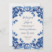 Invitation Mexican Blue Talavera Majolica Floral Boda Wedding (Devant)