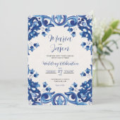 Invitation Mexican Blue Talavera Majolica Floral Boda Wedding (Debout devant)