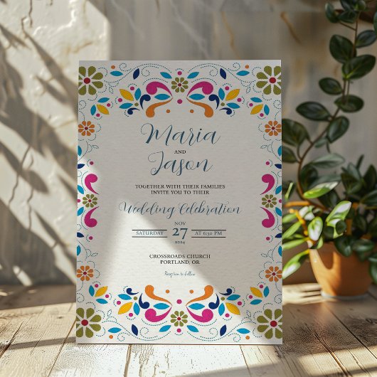 Invitation Mexican Fiesta Colorful Floral Boda Wedding