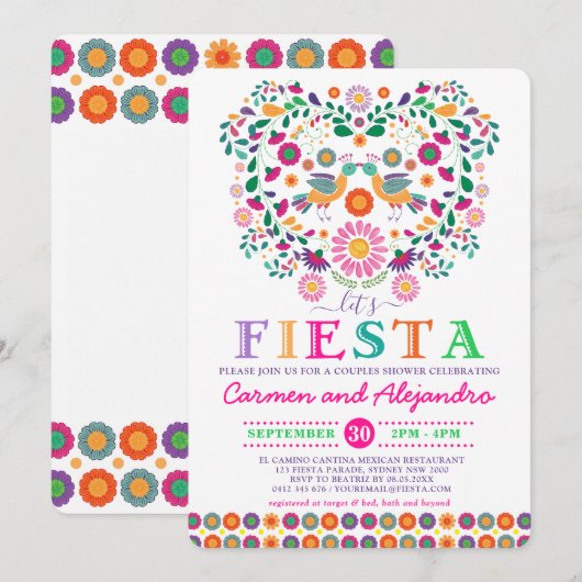 Invitation Mexican Fiesta Floral Co-Ed Bridal Shower (Devant / Derrière)